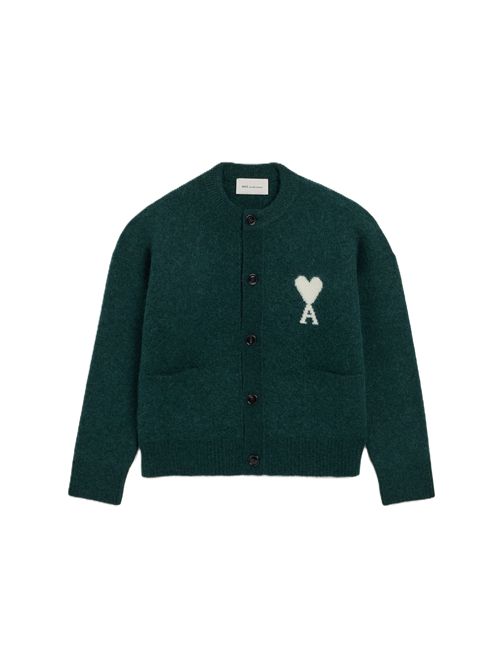 Ami De Coeur cardigan alpaca Ami Paris | UKC366.KN0135A279BOTTLEGREEN/OFFWHITE